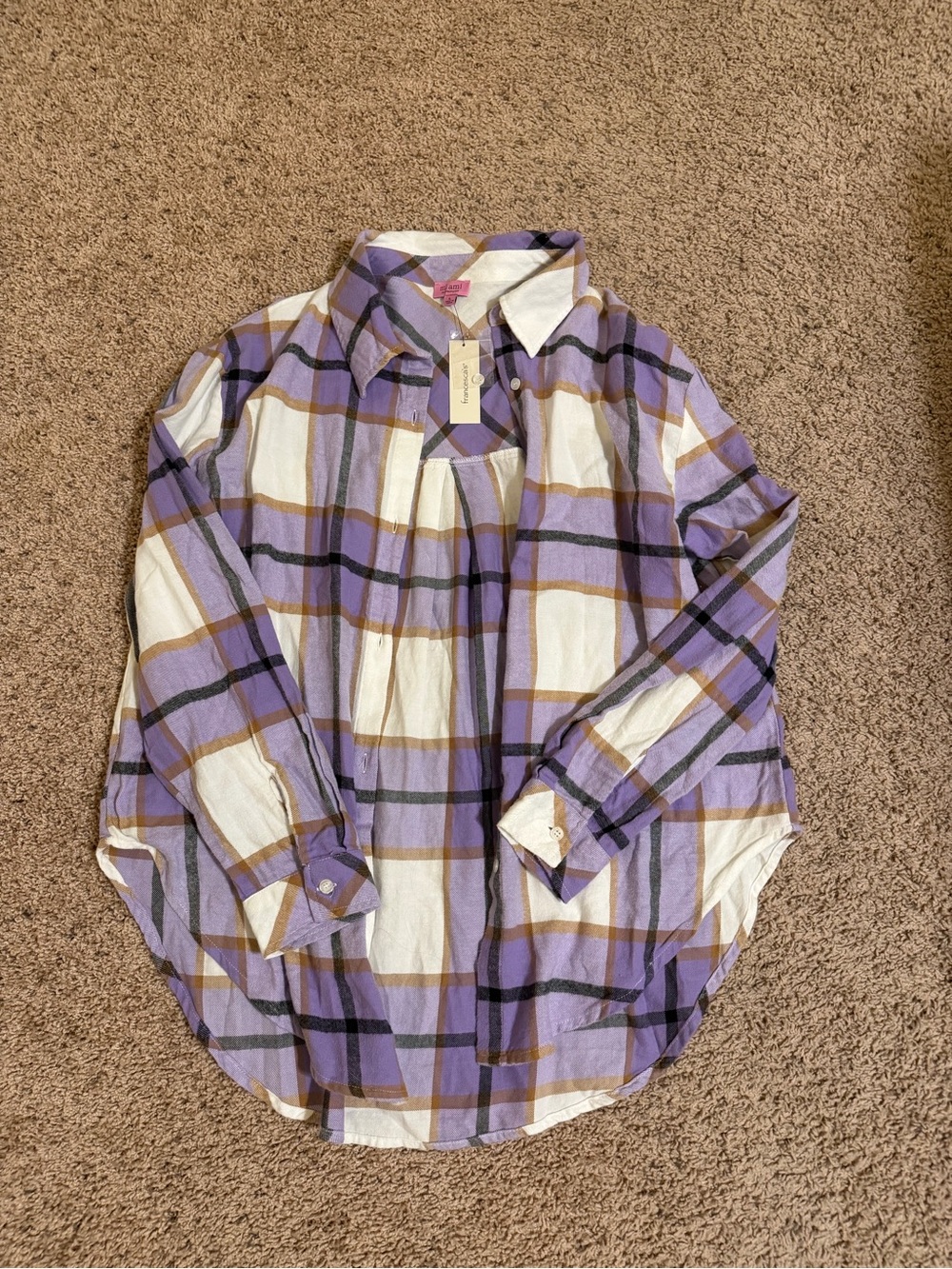NWT Francesca’s Purple Plaid Button-Up Shirt
